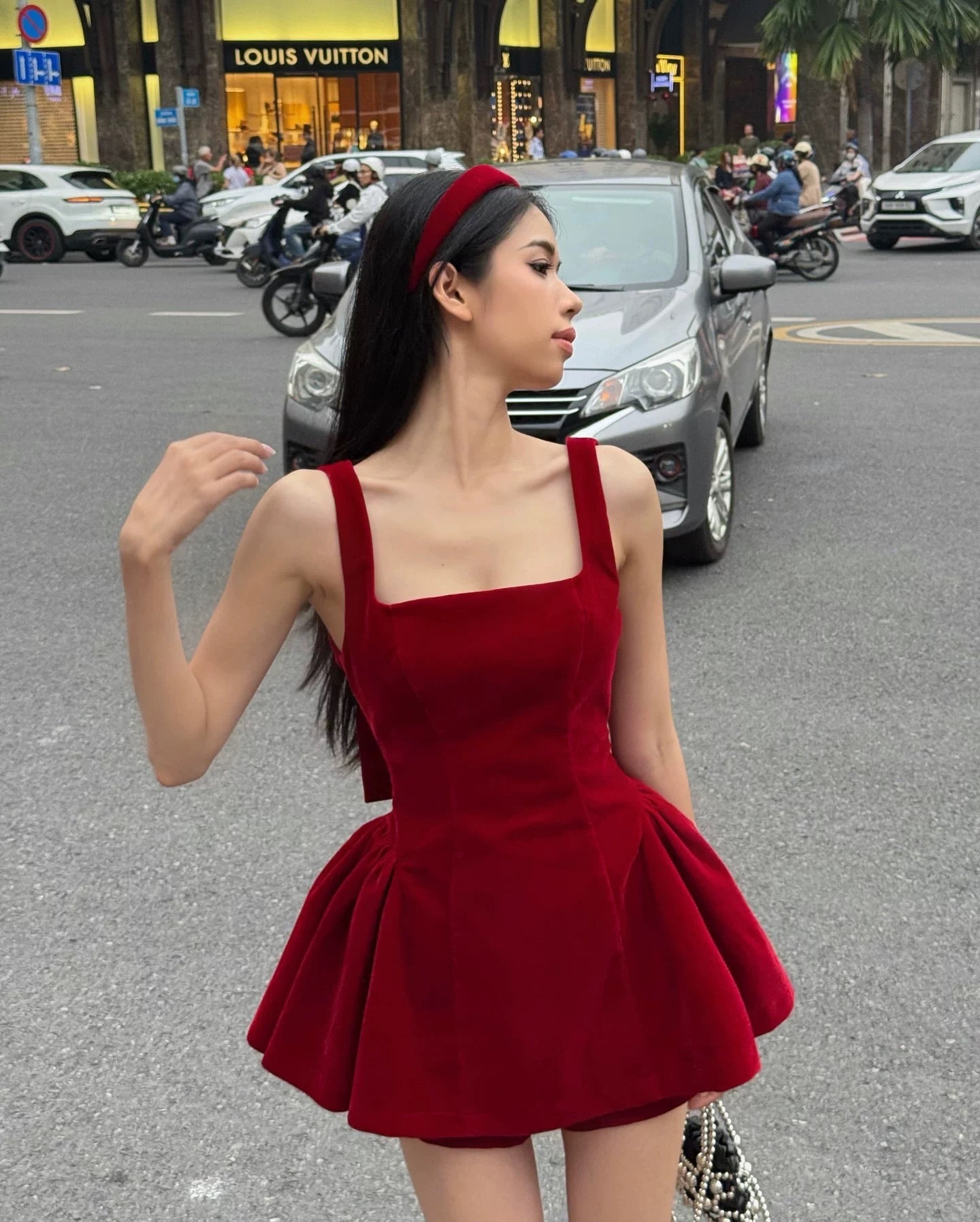 Elegant Red A-Line Short Dress for Christmas & New Year Party | L17 | Perfect for Holiday Gatherings, Festive Events & Special Occasions