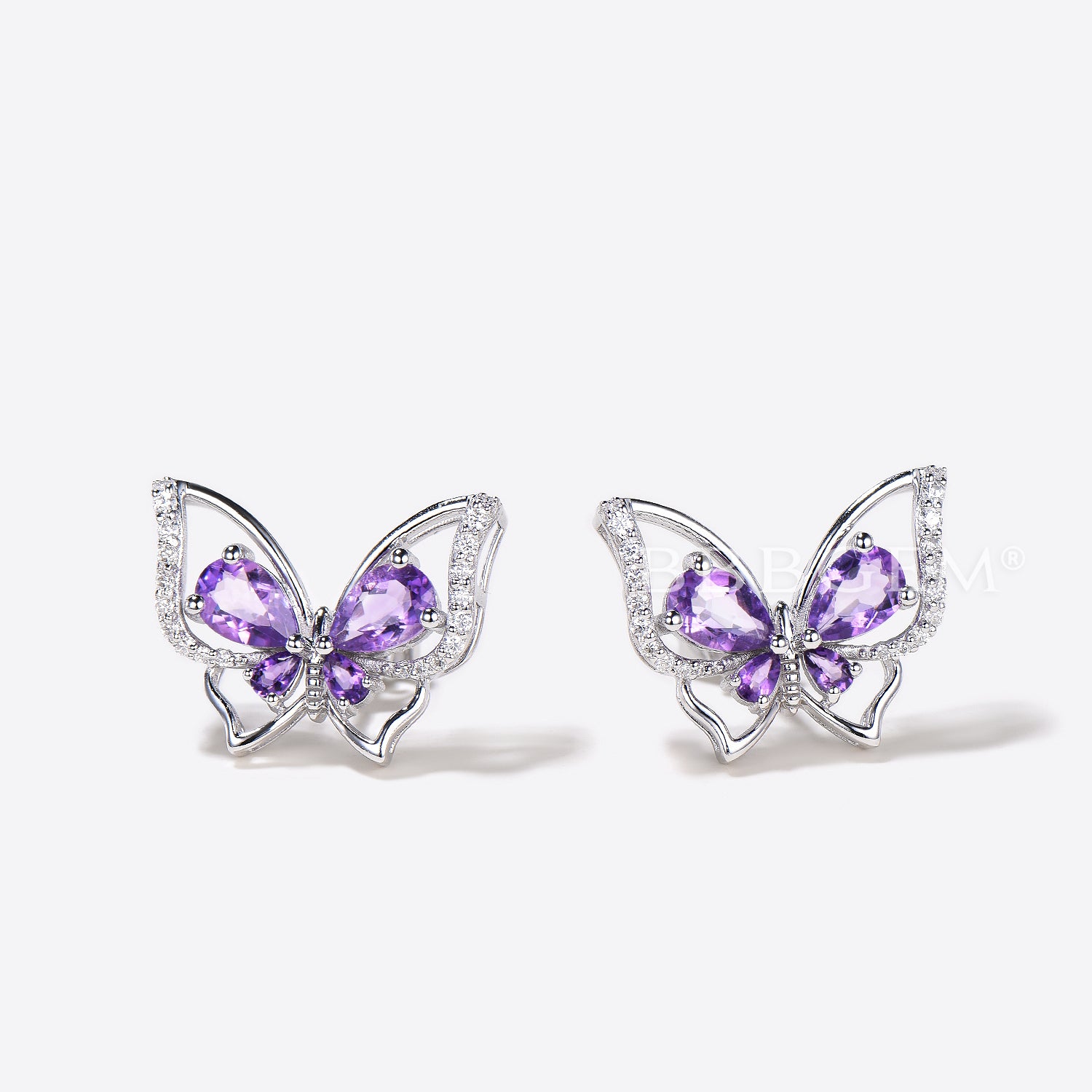 Natural Amethyst Teardrop Stud Earrings - Unique Butterfly Diamond Earrings for Women, Gift for Her, Valentine's Day, Anniversary, Birthday, Party & Special Occasion Jewelry