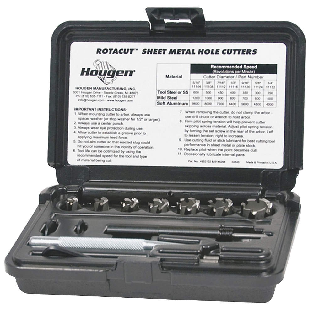 HOUGEN 11077 9-Piece Metric HSS RotaCut™ Annular Cutter Set for Sheet Metal - Perfect for Metalworking, Fabrication, and DIY Projects