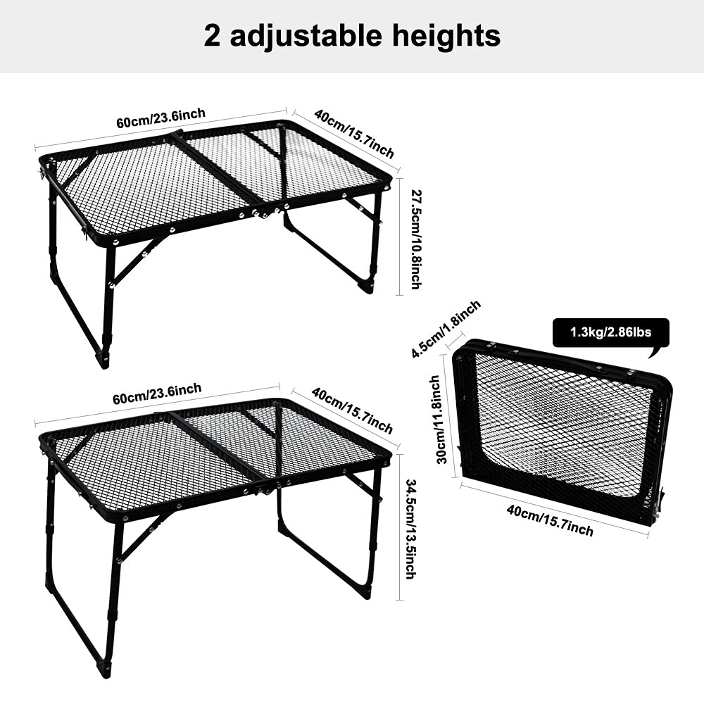 Portable Camping Table - Small Foldable Adjustable Picnic Table for Outdoor, Beach, BBQ & Grilling | Lightweight Compact Design for Camping, Travel & Backyard Use