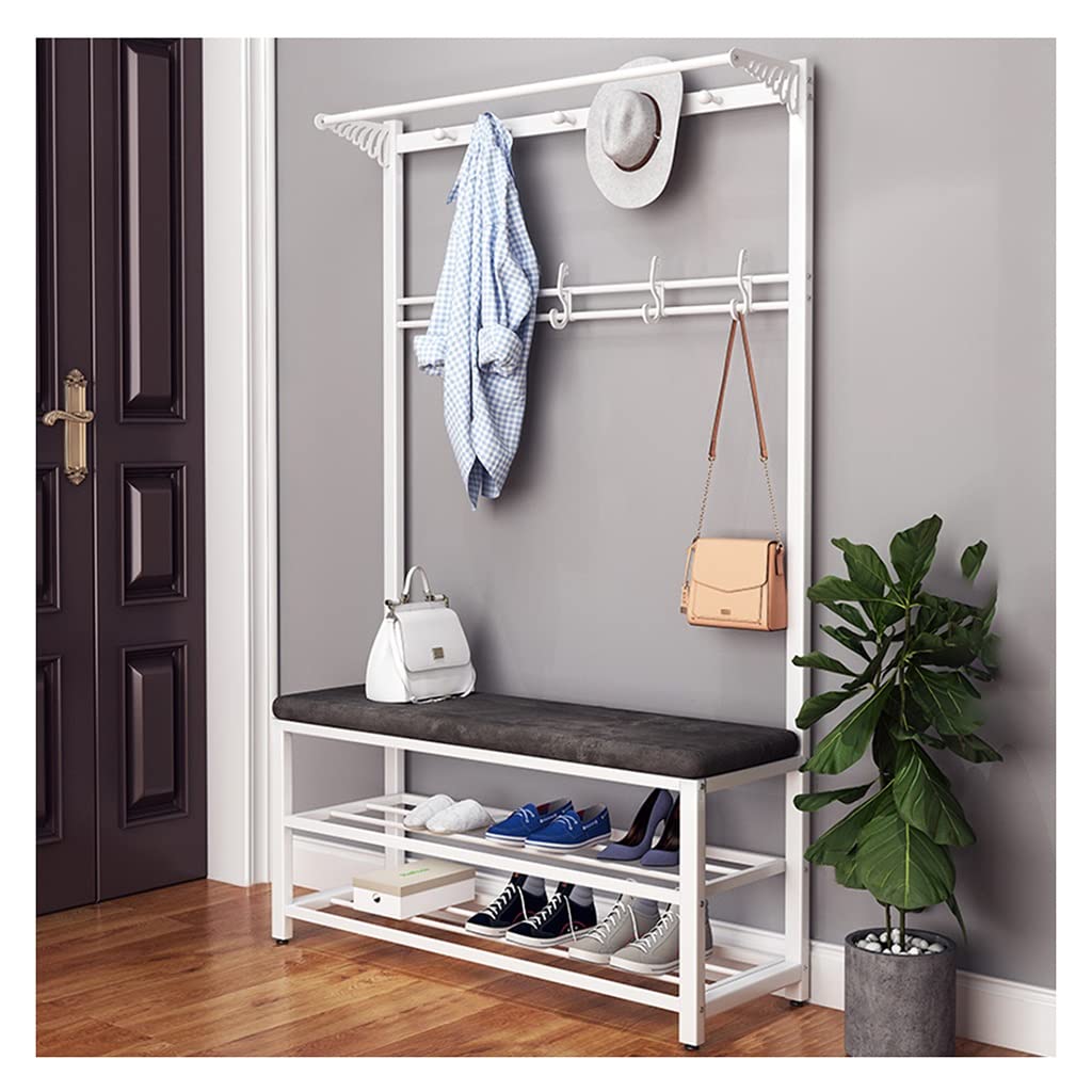 YAWEDA 4-in-1 Entryway Hall Tree with Shoe Bench - Industrial Coat Rack & Shoe Storage Organizer with 13 Hooks, Metal Frame Home Furniture (Gray, 100x33x170cm) - Perfect for Mudroom, Foyer & Small Space Organization