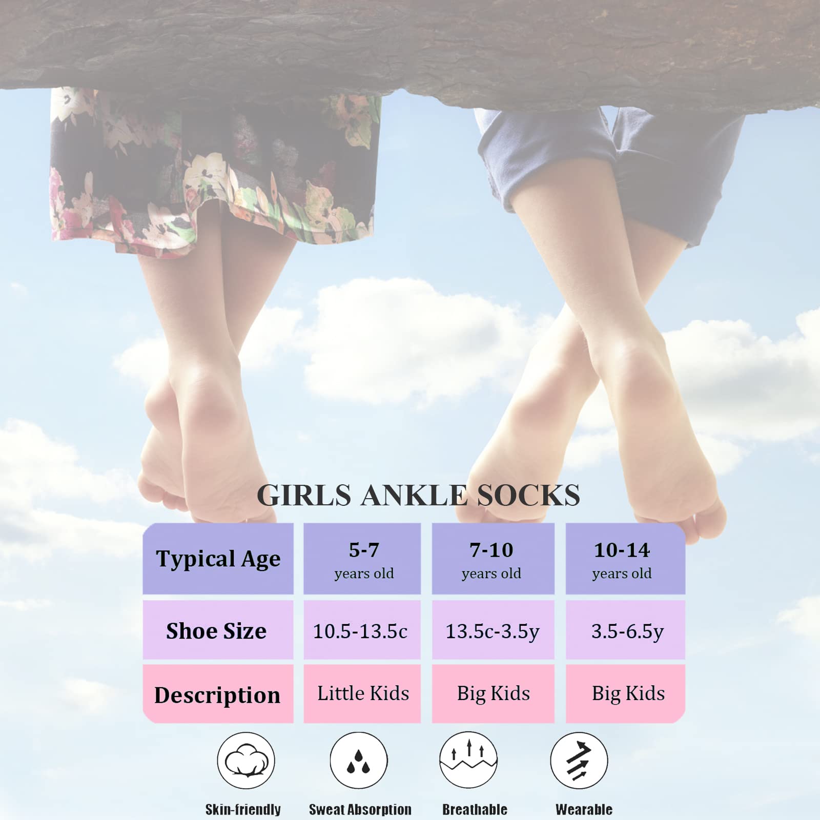 Bemeol 12 Pairs Girls Athletic Socks - Low Cut Cotton Ankle Socks for Kids - Perfect for School, Sports & Daily Wear