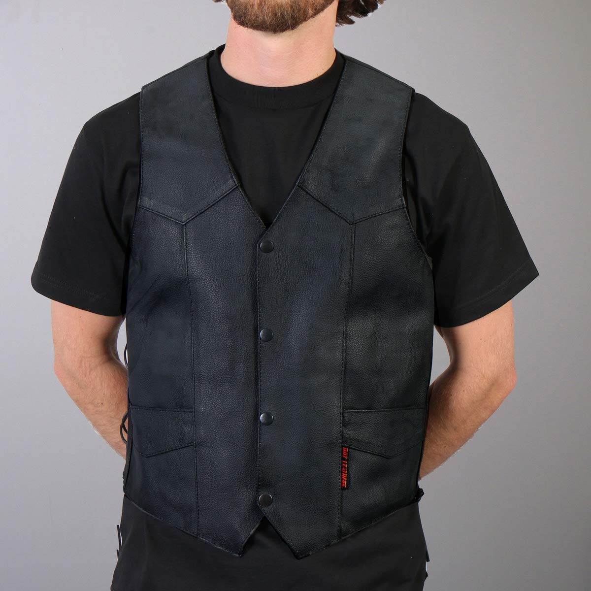 Men's Heavy Leather Vest with Side Lace - Premium Biker Jacket for Motorcycle Riding & Outdoor Adventures | Durable Genuine Leather Fashion for Men