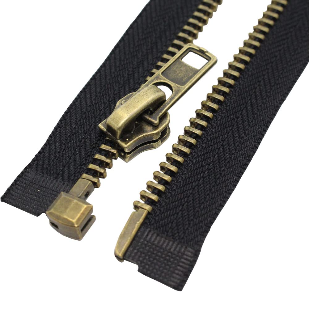 Antique Brass Heavy Duty Metal Zipper #8 8 Inch Right Handed Separating Jacket Zipper for Men's Coats & Jackets - Perfect for Sewing, DIY Projects & Outerwear Repair