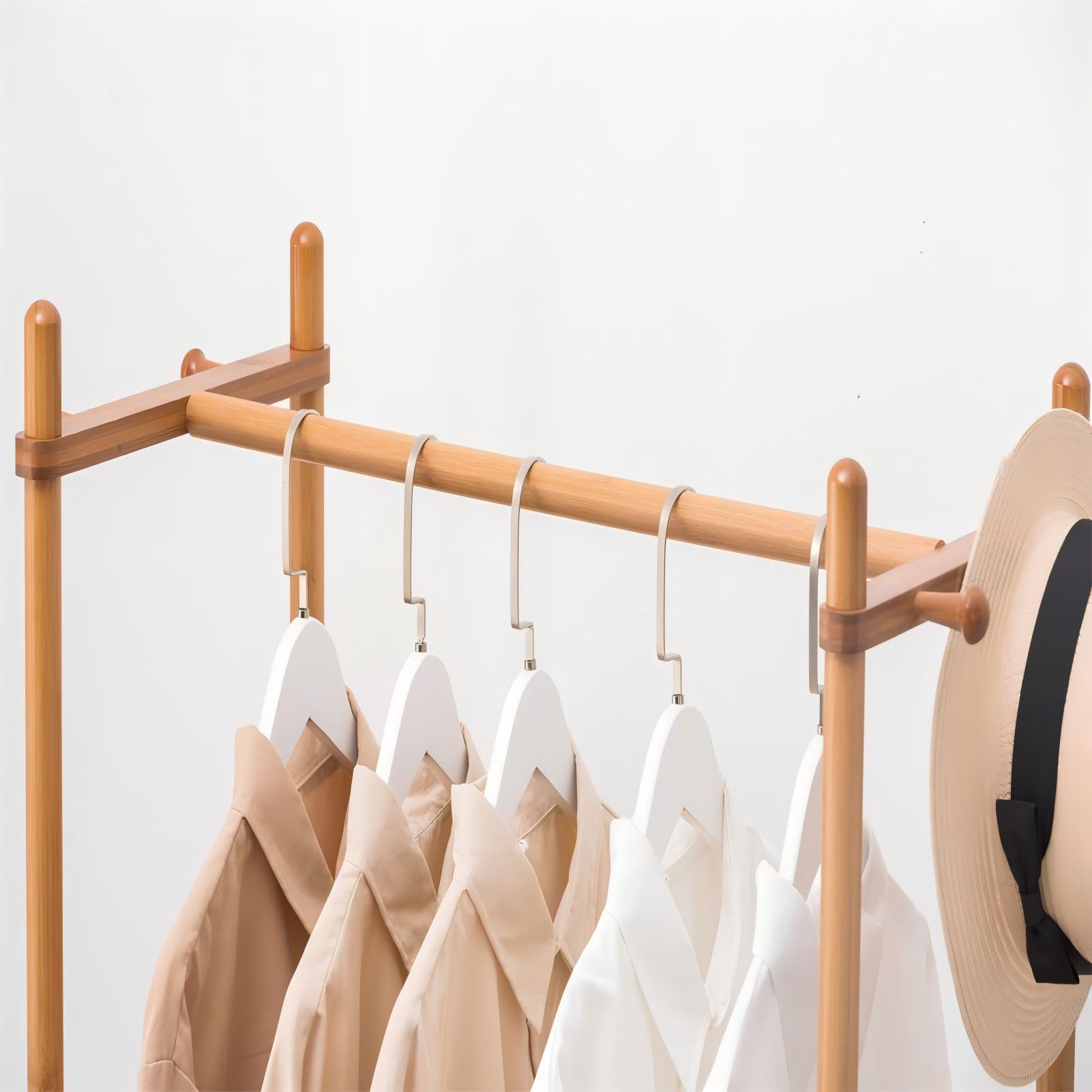 JKVPVANT 5-Tier Wooden Coat Rack with Shelves - Freestanding Clothes Hanger Organizer for Jackets, Hats, Umbrellas & Pants - Space-Saving Entryway & Bedroom Storage Solution (Natural Wood) - Perfect for Small Apartments, Dorm Rooms & Closet Organization