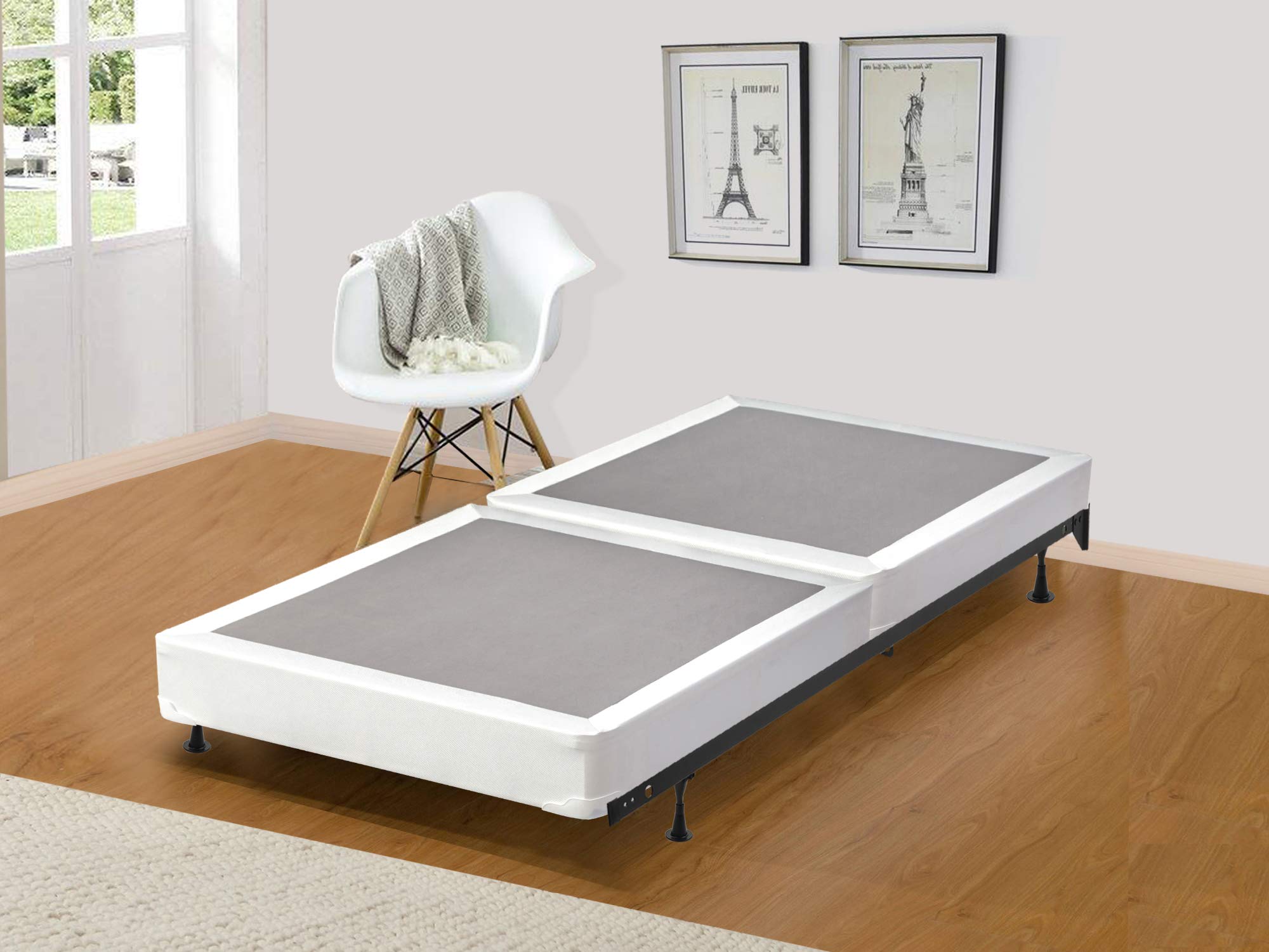 Split Low Profile Wood Box Spring Foundation for Mattress - Fully Assembled Twin Size (100z-3/3-3lps) - Traditional Bed Support for Small Spaces & Guest Rooms