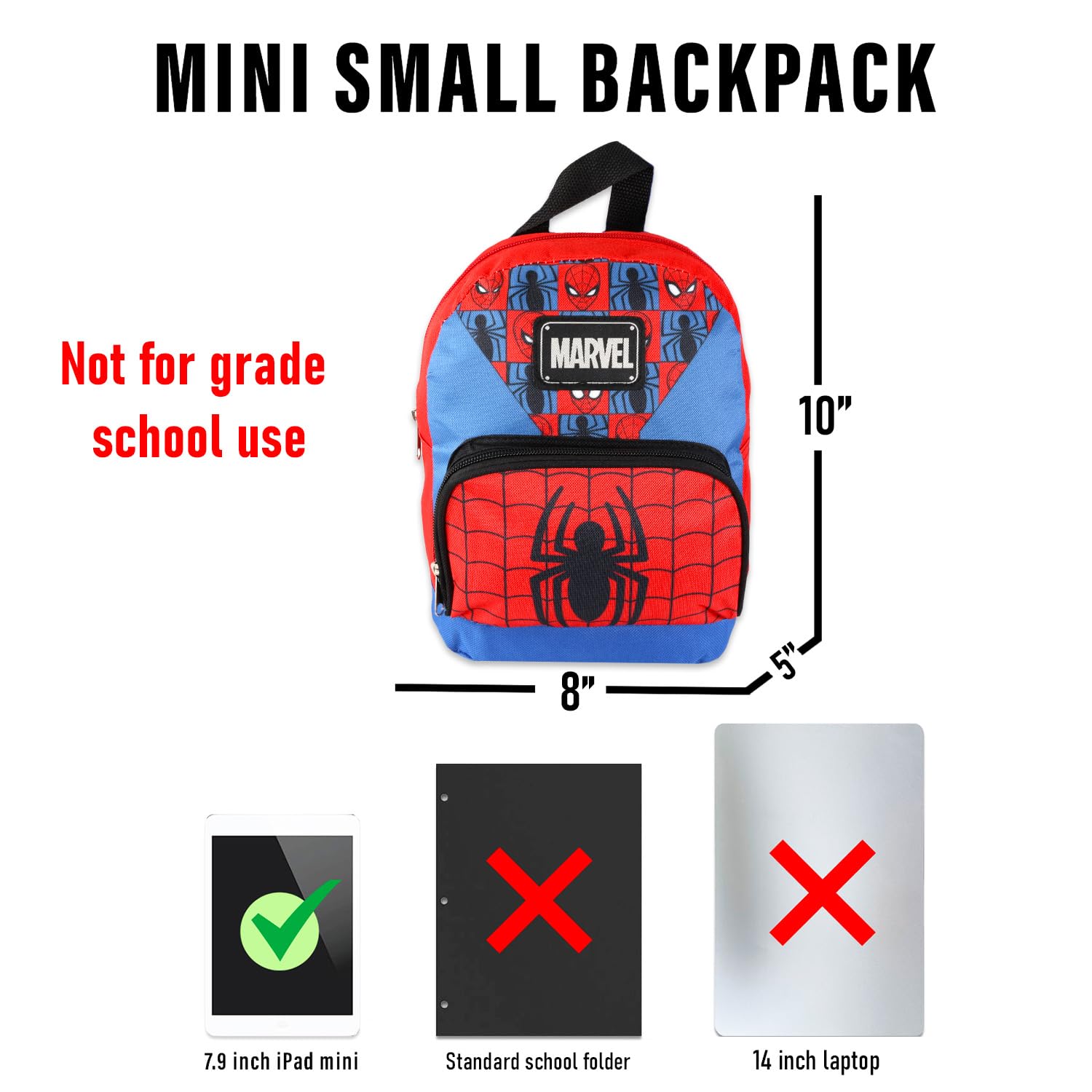 Spider-Man Mini Backpack for Women - 10 Inch Canvas Superhero Backpack with Front Pocket & Bookmark - Perfect for School, Cosplay, Comic Con & Marvel Fans