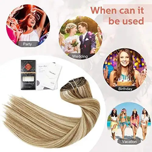 Premium 9A Brazilian Clip-In Human Hair Extensions - 7pcs Double Weft for Instant Volume & Length | Perfect for Weddings, Parties & Everyday Styling