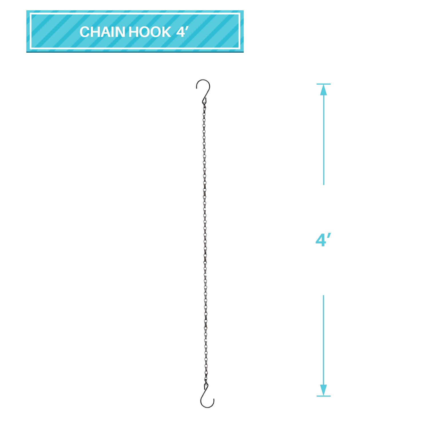 48 Inch Metal Hanging Chains with Hooks - Heavy Duty Garden Plant Hangers for Bird Feeders, Topiary Balls, Lanterns & Wind Chimes - Outdoor & Indoor Decoration for Patio, Balcony and Home Decor (1 Pack)