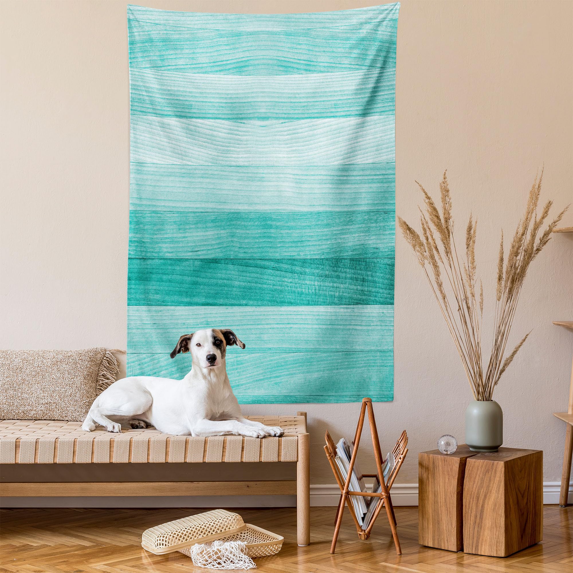Ambesonne Turquoise Tapestry - Hand-Painted Wood Board Design with Horizontal Lines, Easter Holiday Wall Art Decor for Bedroom, Living Room, Dorm (23