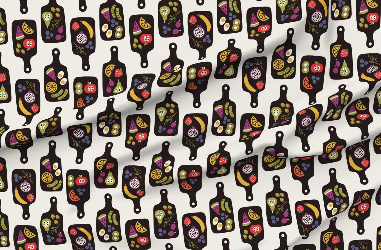 Premium Spoonflower Fabric - Charcuterie Board Food Print on Satin Fabric by The Yard for Sewing, Apparel, Fashion, Blankets & Home Decor | Perfect for DIY Projects, Table Runners, and Kitchen Decor