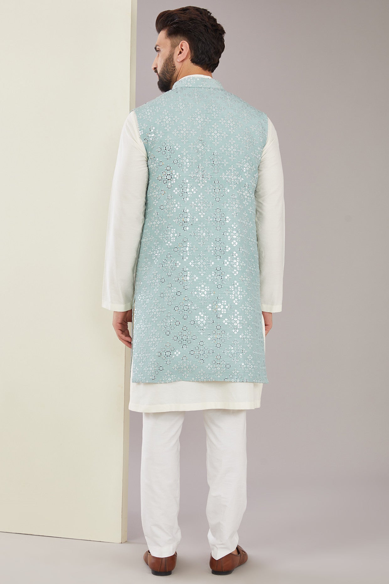 Pastel Blue Mirrorwork Shrug - Elegant Embroidered Bolero for Women | Perfect for Weddings, Parties & Special Occasions
