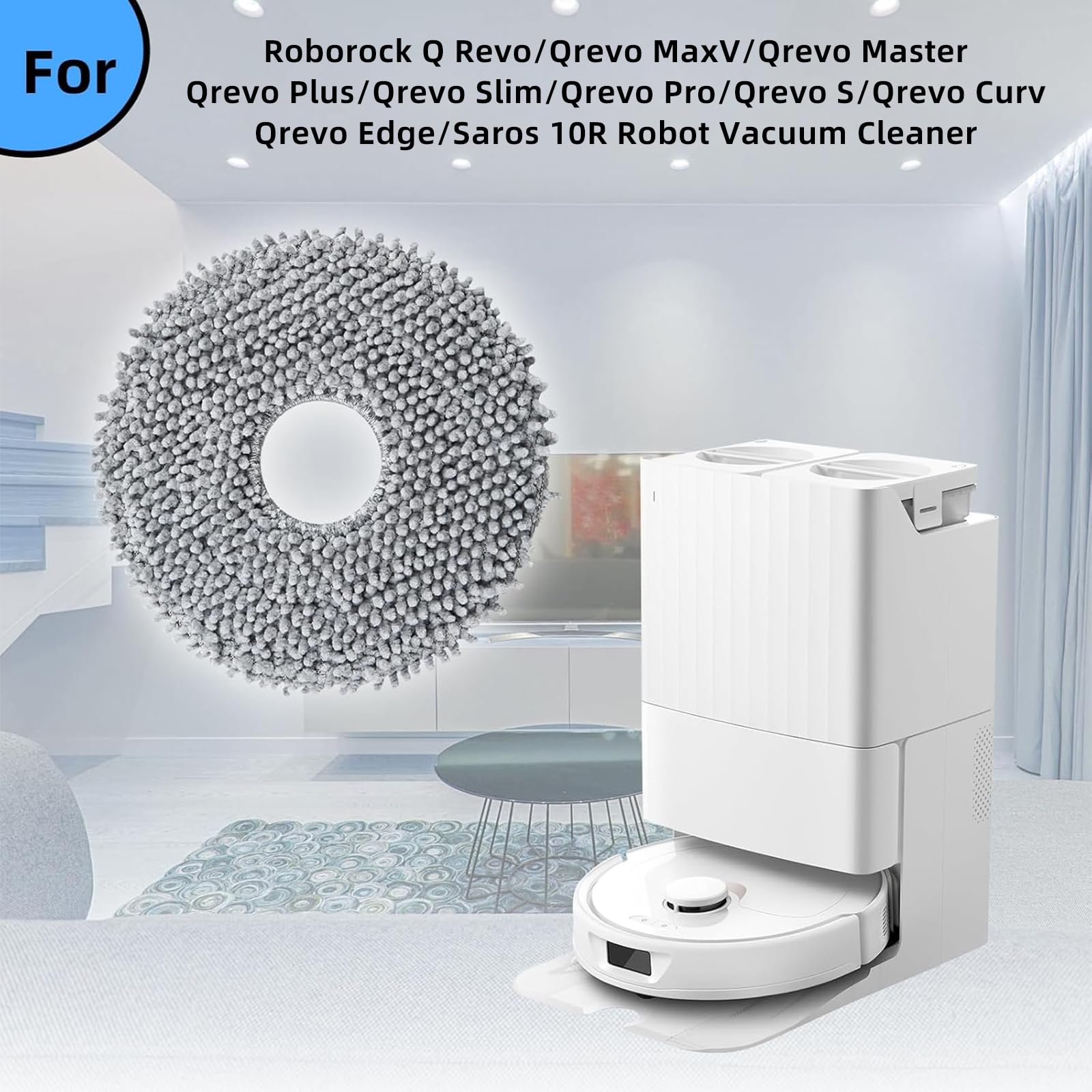 8 Pack Replacement Mop Pads for Roborock Q Revo/Qrevo S/Qrevo Pro/Qrevo Plus/Qrevo Master/Qrevo Slim/Qrevo Curv/Qrevo Edge/Qrevo MaxV/Saros 10R Robot Vacuum Cleaner - Spin Cleaning Pads Accessories Set for Deep Cleaning and Maintenance