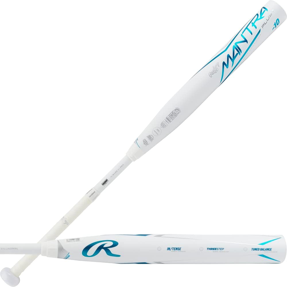 2023 Rawlings Mantra+ 10 Fastpitch Softball Bat - White/Blue Composite | Lightweight & Durable for Competitive Games & Training | Perfect for Youth & Adult Players