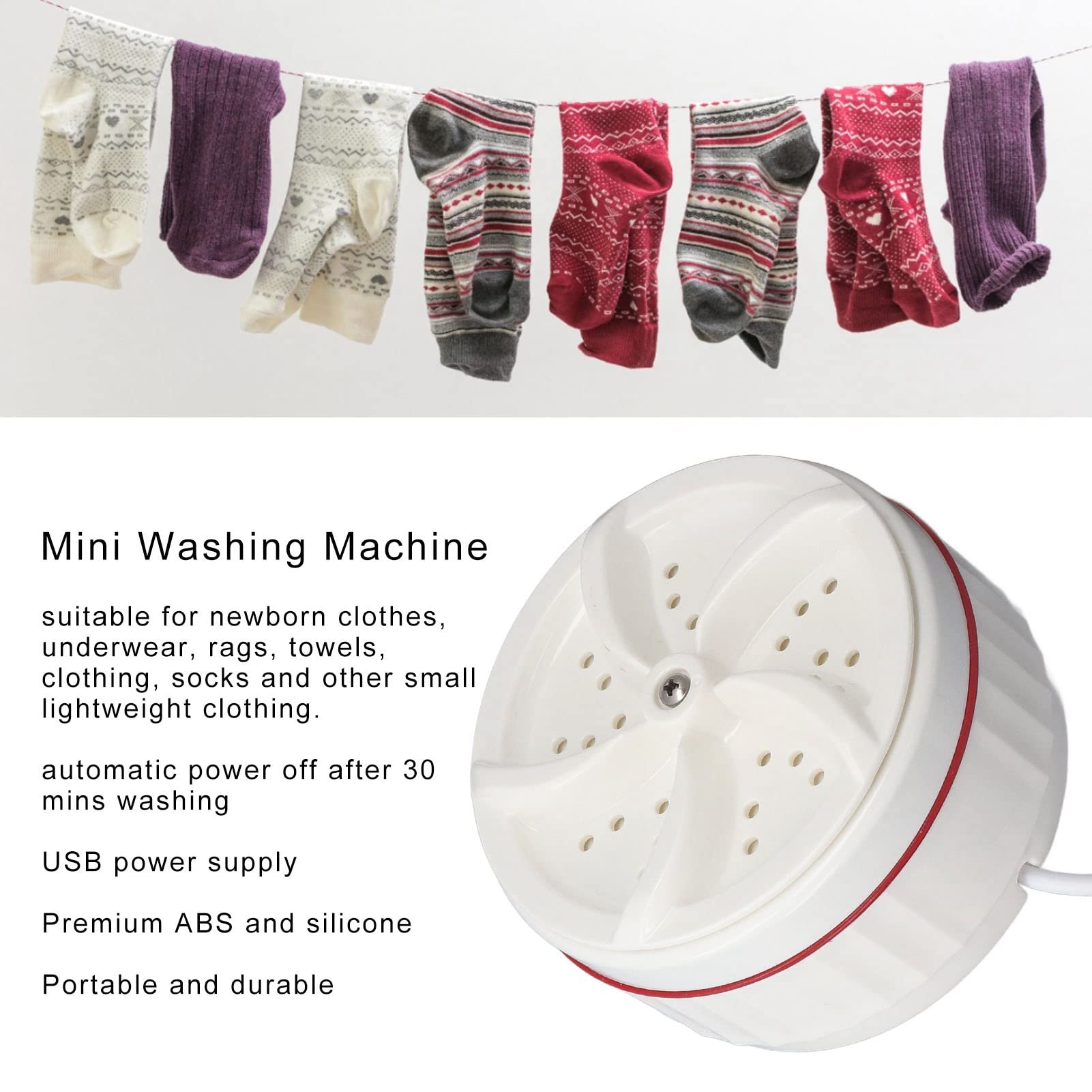 Portable Mini Washing Machine for RV, Travel & Camping - Compact Foldable Washer with 30-Minute Quick Wash Cycle | Perfect for Small Spaces, Apartments, Dorms, Hiking & Outdoor Adventures