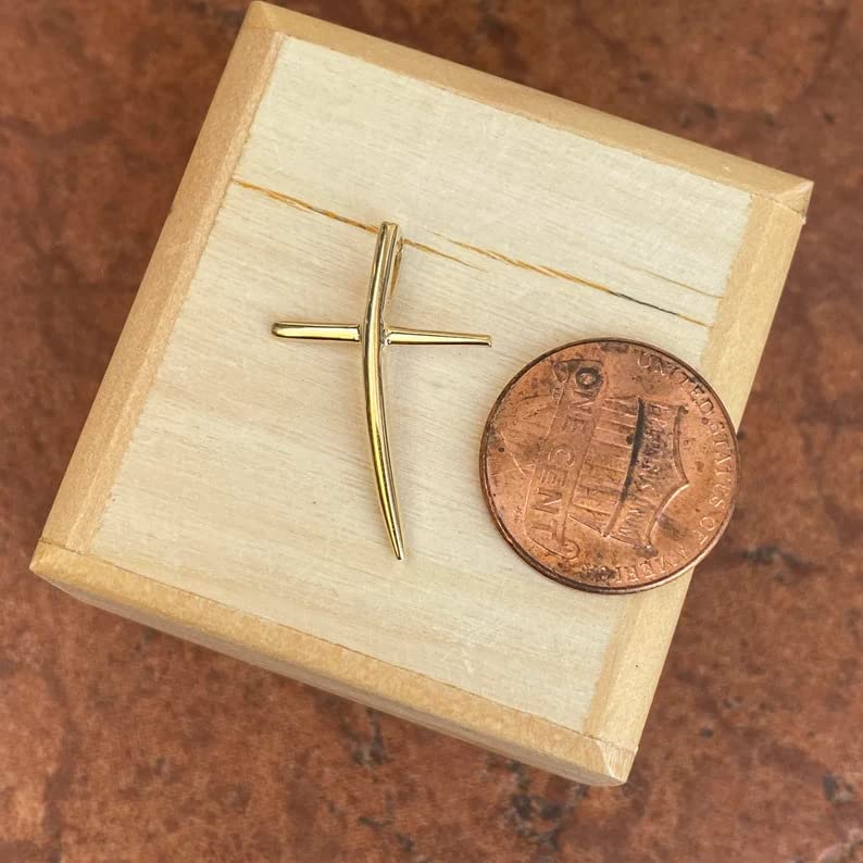 14K Yellow Gold Solid Polished Hidden Bail Curved Cross Pendant Necklace for Women - Religious Faith Jewelry Gift - 17.3x26.7mm with Chain - Perfect for Church, Weddings & Daily Wear