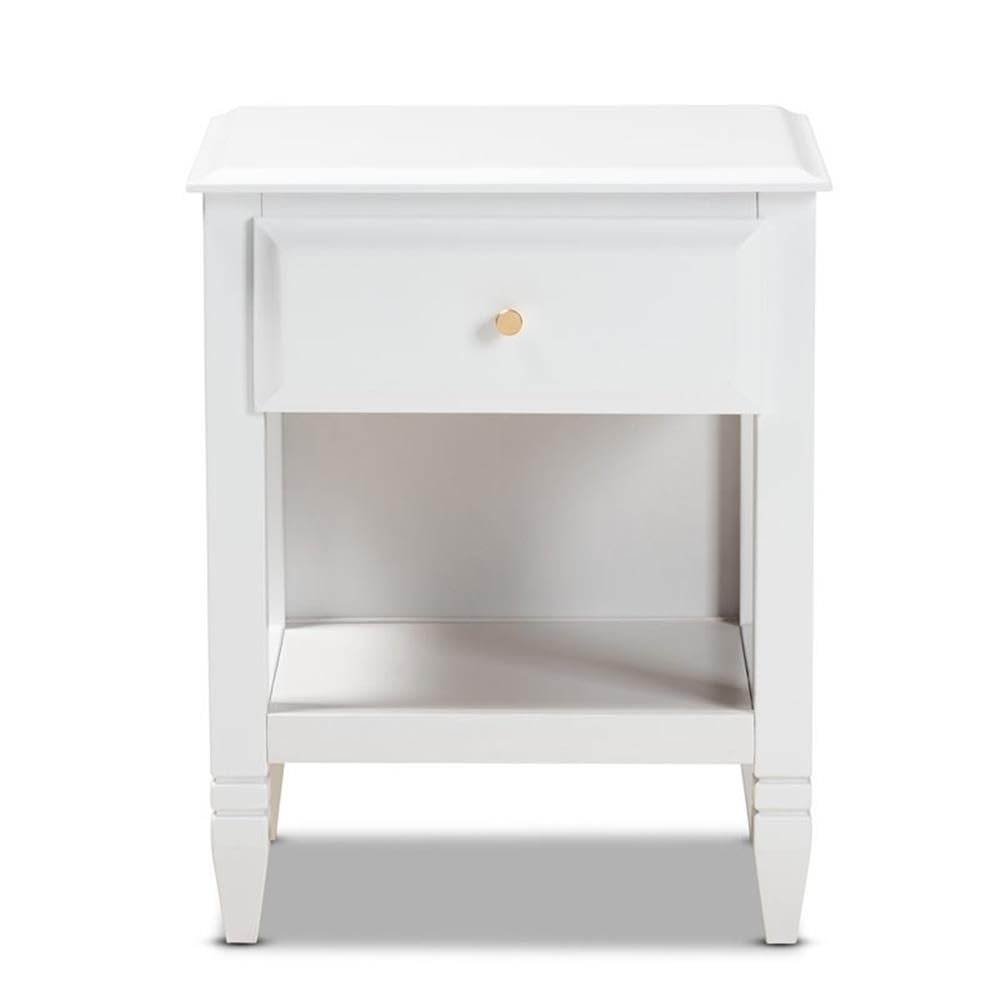Baxton Studio Naomi Classic Transitional White Wood Nightstand with 1 Drawer - Perfect for Bedroom, Living Room & Guest Room Storage