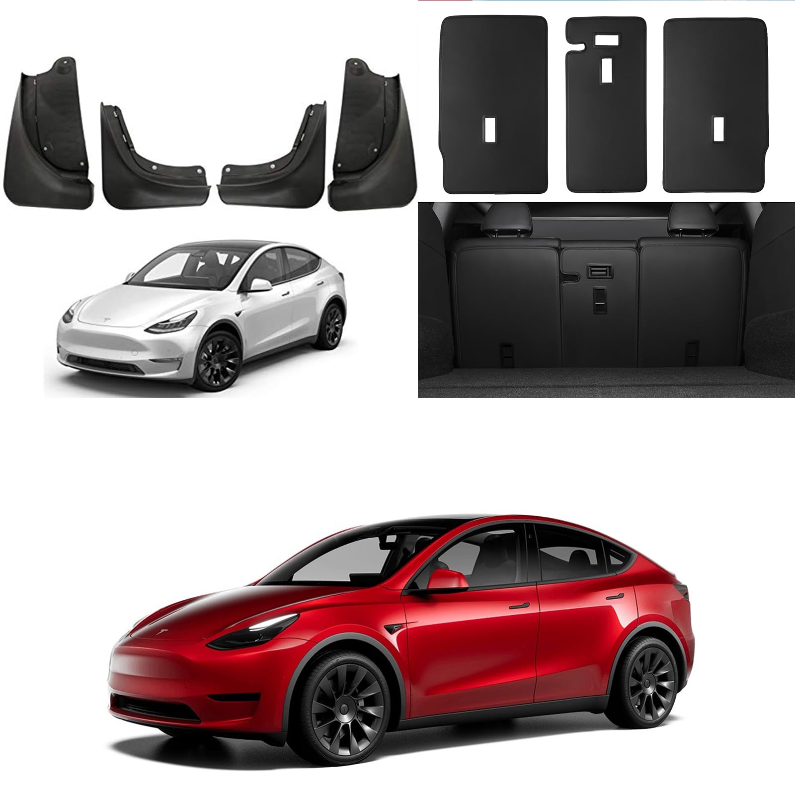 BASENOR Tesla Model Y Mud Flaps & Rear Seat Back Covers - Durable Splash Guards & Interior Protectors for Model Y SUV (2019-2023) | Perfect for All-Weather Protection & Family Road Trips