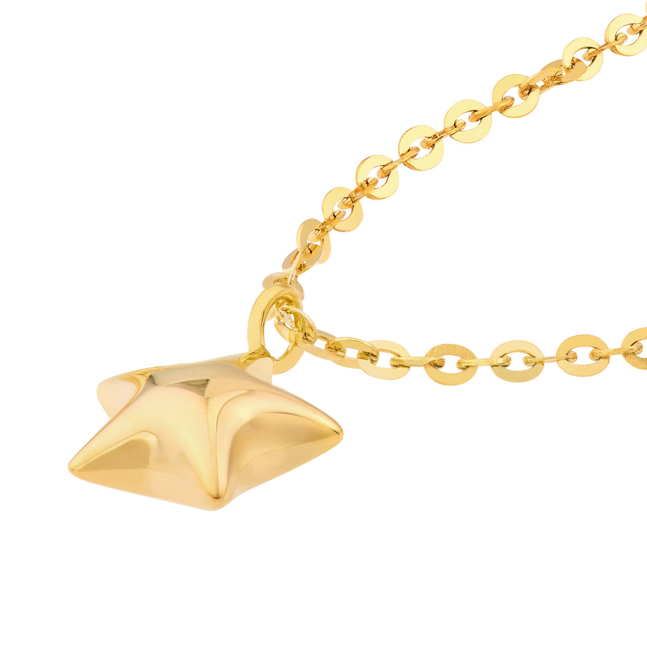 14K Yellow Gold Mini Puff Star Necklace for Kids - Dainty Gold Star Pendant Jewelry Gift for Girls, Birthday, Christmas & Special Occasions