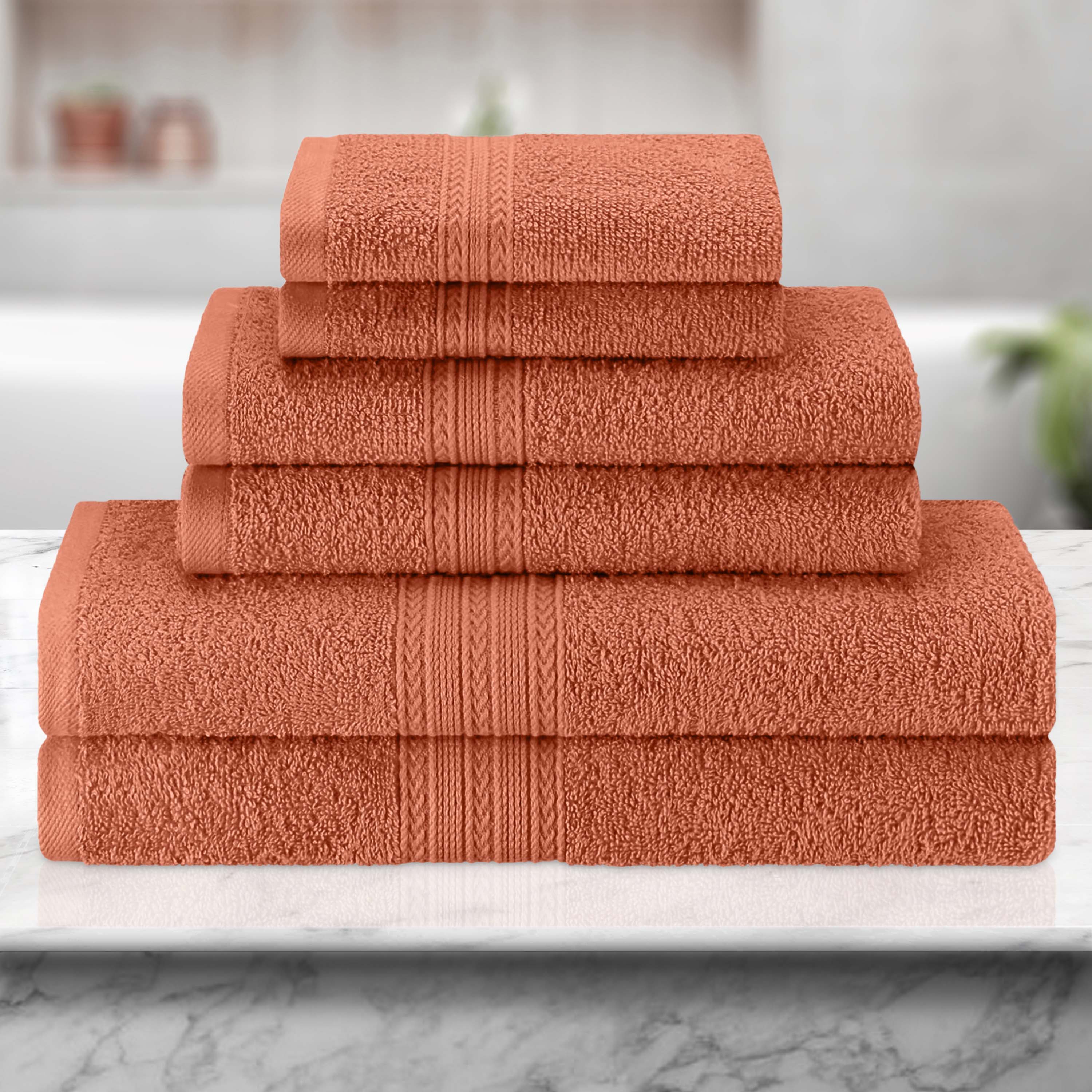 Premium 6-Piece Eco-Friendly Cotton Ring Spun Bath Towel Set - Soft, Absorbent & Sustainable for Spa, Gym, and Luxury Bathroom Use