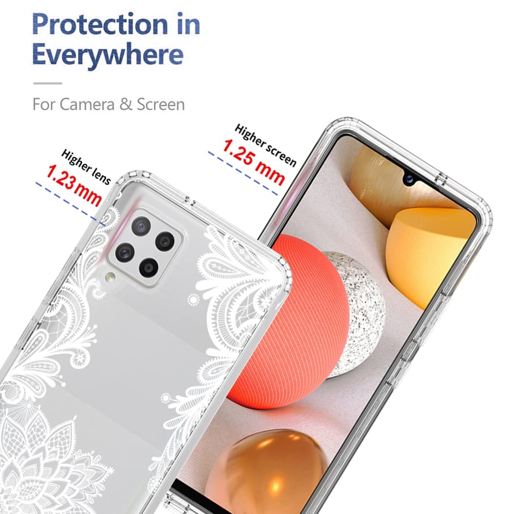 Premium Clear Mandala Phone Case for Samsung Galaxy A42 5G & M42 5G (SM-A426) - Shockproof Protective Cover with Tempered Glass Screen Protector - Stylish Cute Design for Everyday Use & Travel Protection