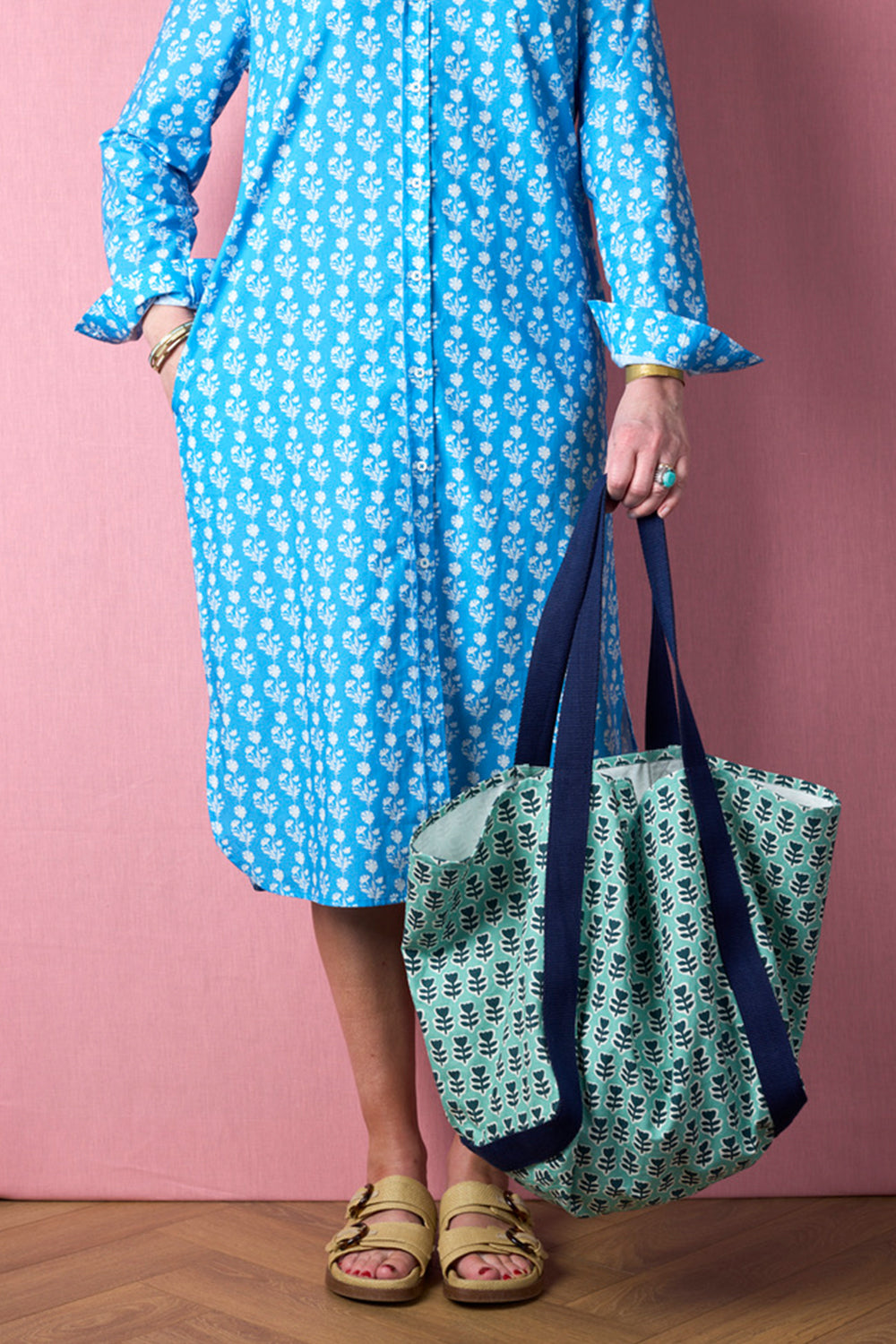 Stylish Printed Cotton Canvas Beach Tote Bag - Blue Floral Design for Women, Perfect for Pool, Vacation & Summer Travel Accessories