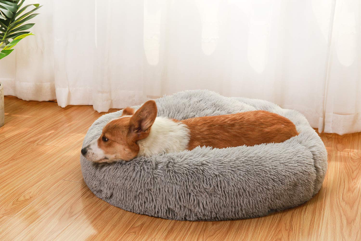 Washable Donut Dog Bed for Medium & Large Dogs - Fluffy Round Calming Cuddler Pet Bed with Faux Fur, Also Perfect for Small Cats | Cozy Sleeping Spot for Pets in Living Room or Bedroom