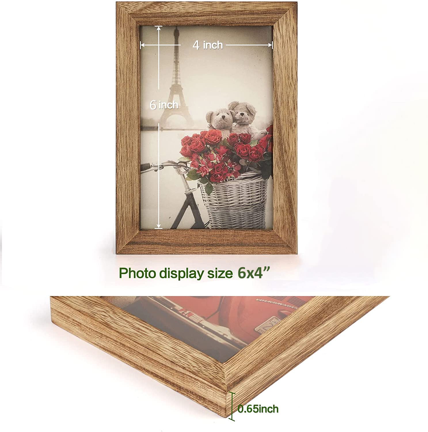 UHUD CRAFTS Solid Wood 4x6 Inch Rectangular Photo Frame - Tabletop & Wall Hanging Picture Frame for Home, Office, Wall & Table Decor | Perfect for Displaying Family Photos, Wedding Pictures & Artwork