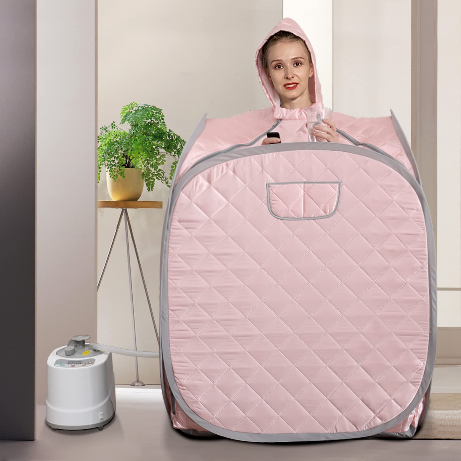 Smartmak Portable Home Sauna Tent Kit for One Person - Full Body Detox Spa with 2L Steamer & Remote Control, US Plug (Champagne) | Perfect for Relaxation, Weight Loss & Muscle Recovery at Home