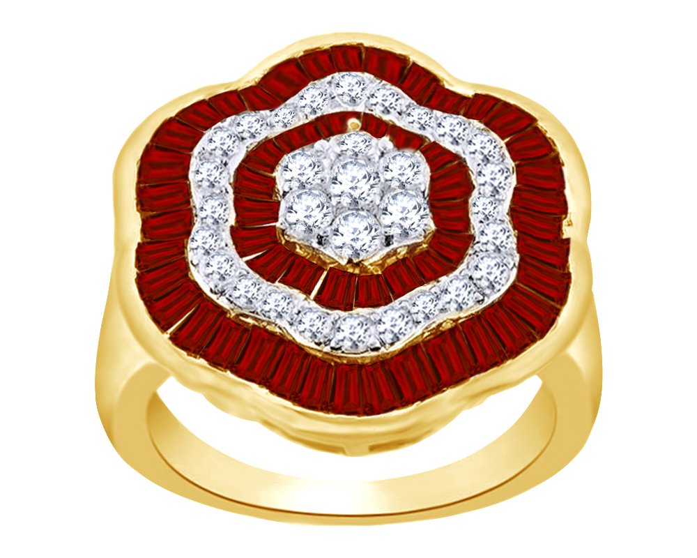 2.55 Ct Baguette Cut Simulated Garnet & White Topaz Floral Band Ring - 14k Gold Over Sterling Silver - Elegant Jewelry for Weddings, Anniversaries & Special Occasions