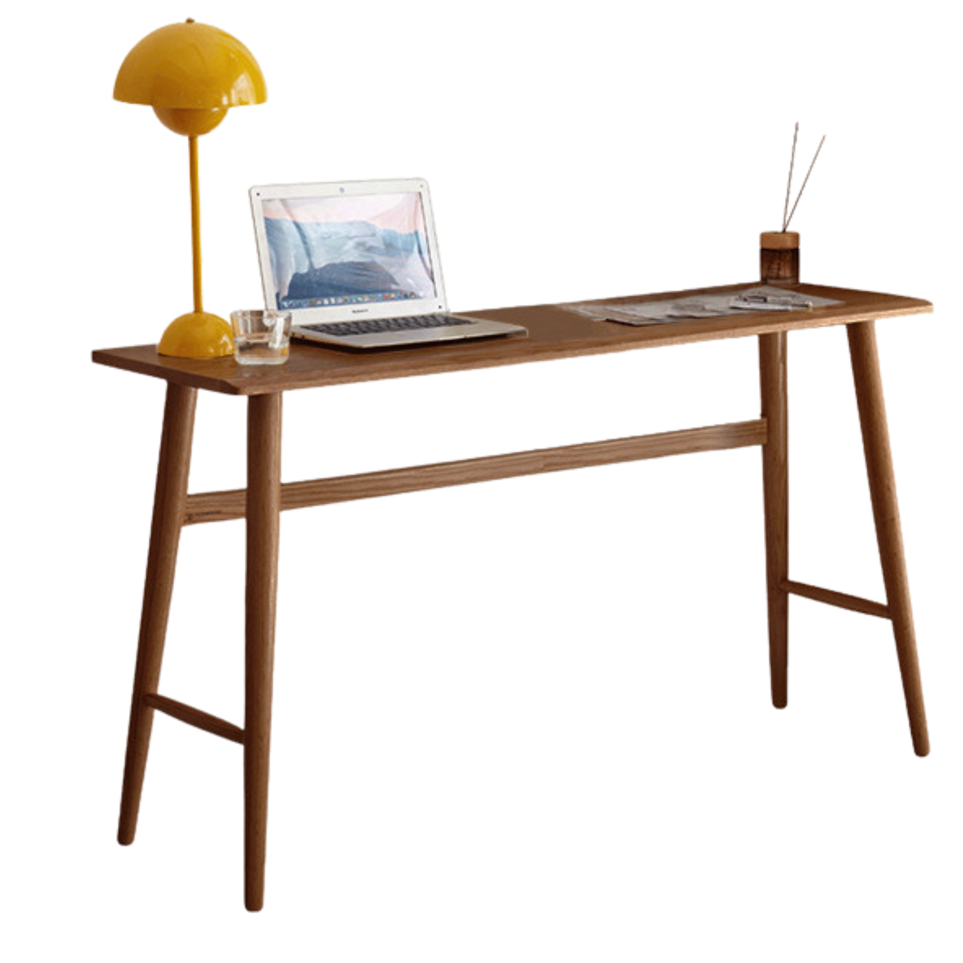 Solid Oak & Cherry Wood Narrow Office Desk - Compact Workspace Solution for Small Spaces & Home Offices