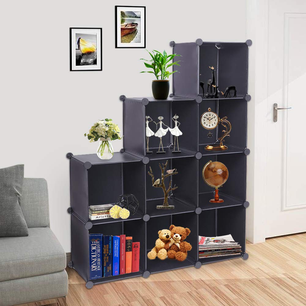 9-Cube Closet Organizer Storage Shelf - DIY Cube Storage Cabinet for Bedroom, Living Room & Office - Black Fabric Shelving Unit for Clothes, Toys & Home Organization