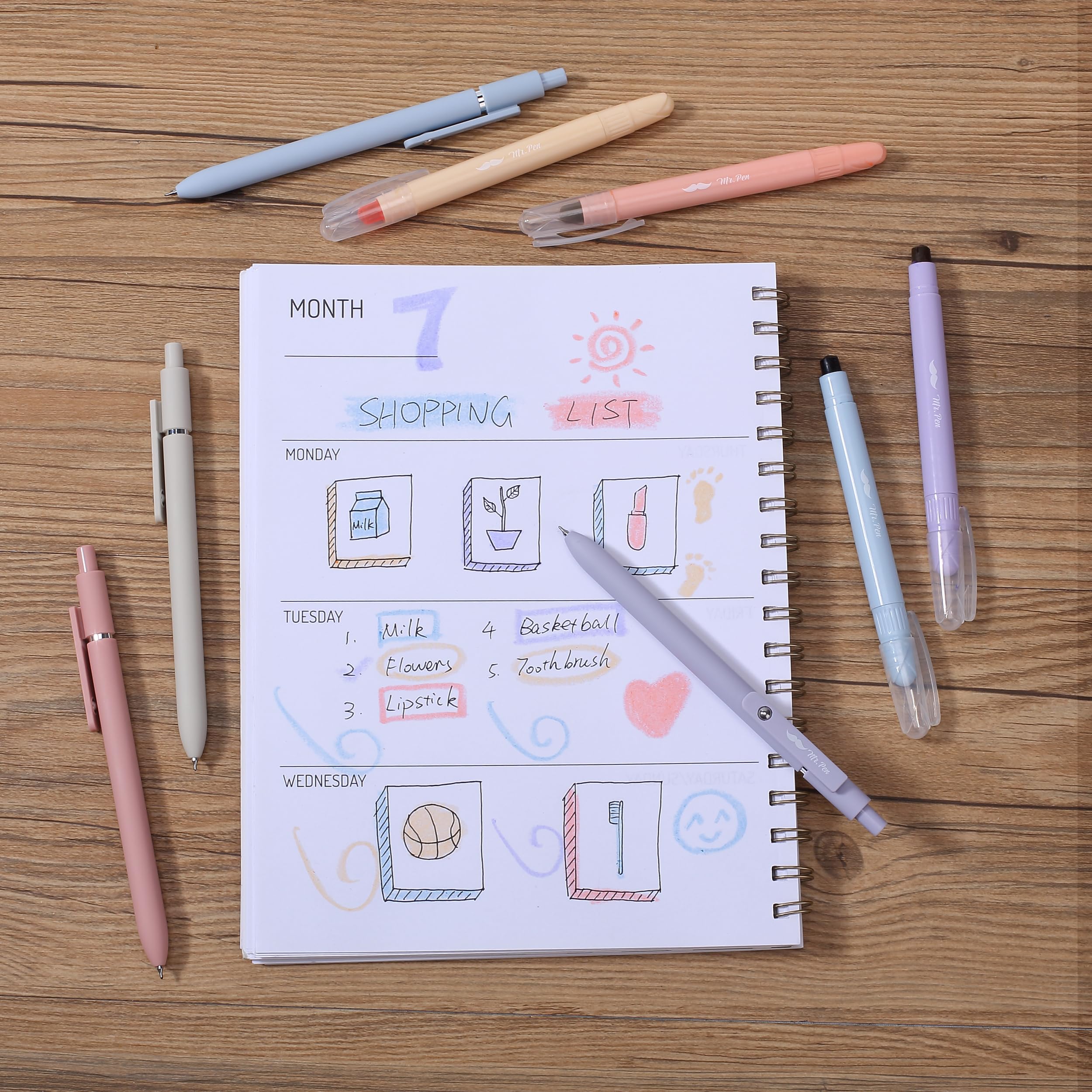 Mr. Pen- 8 Pack Pastel Gel Highlighters & Pens, No Bleed Through, Bible Journaling & Note Taking Kit for Students, Office & Church Use