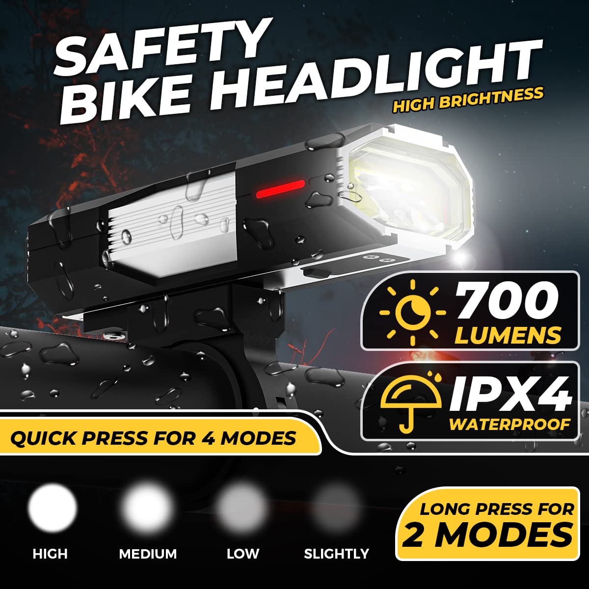 VICTGOAL USB Rechargeable Bike Light Set - 1200 Lumen LED Headlight & Taillight, 6 Lighting Modes, Waterproof Bicycle Lights for Night Cycling, Mountain Biking, Commuting & Road Safety