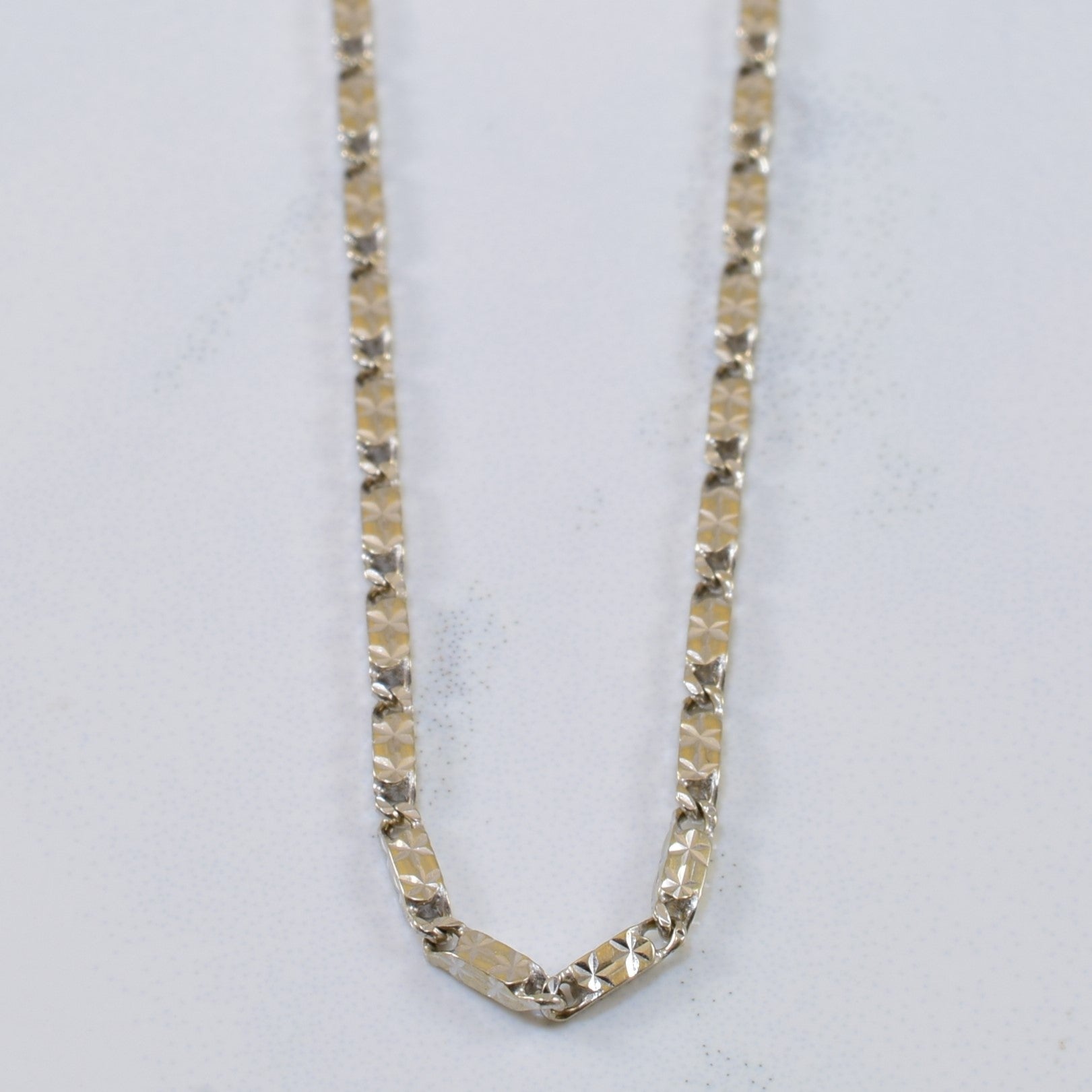 10K White Gold Link & Bar Chain Necklace - 23.5 Inches - Elegant Layering Piece for Everyday Wear or Special Occasions