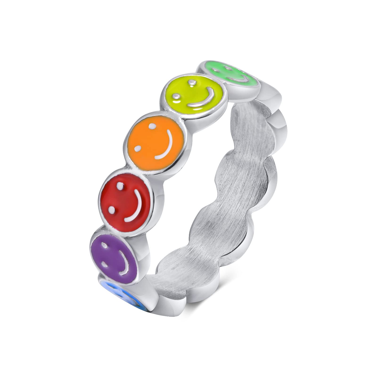 Stainless Steel Smiley Face Finger Ring - Durable Friendship Band for Women & Men, Rainbow Jewelry Gift for Couples, Best Friends - Perfect for Everyday Wear, Parties & Gifting