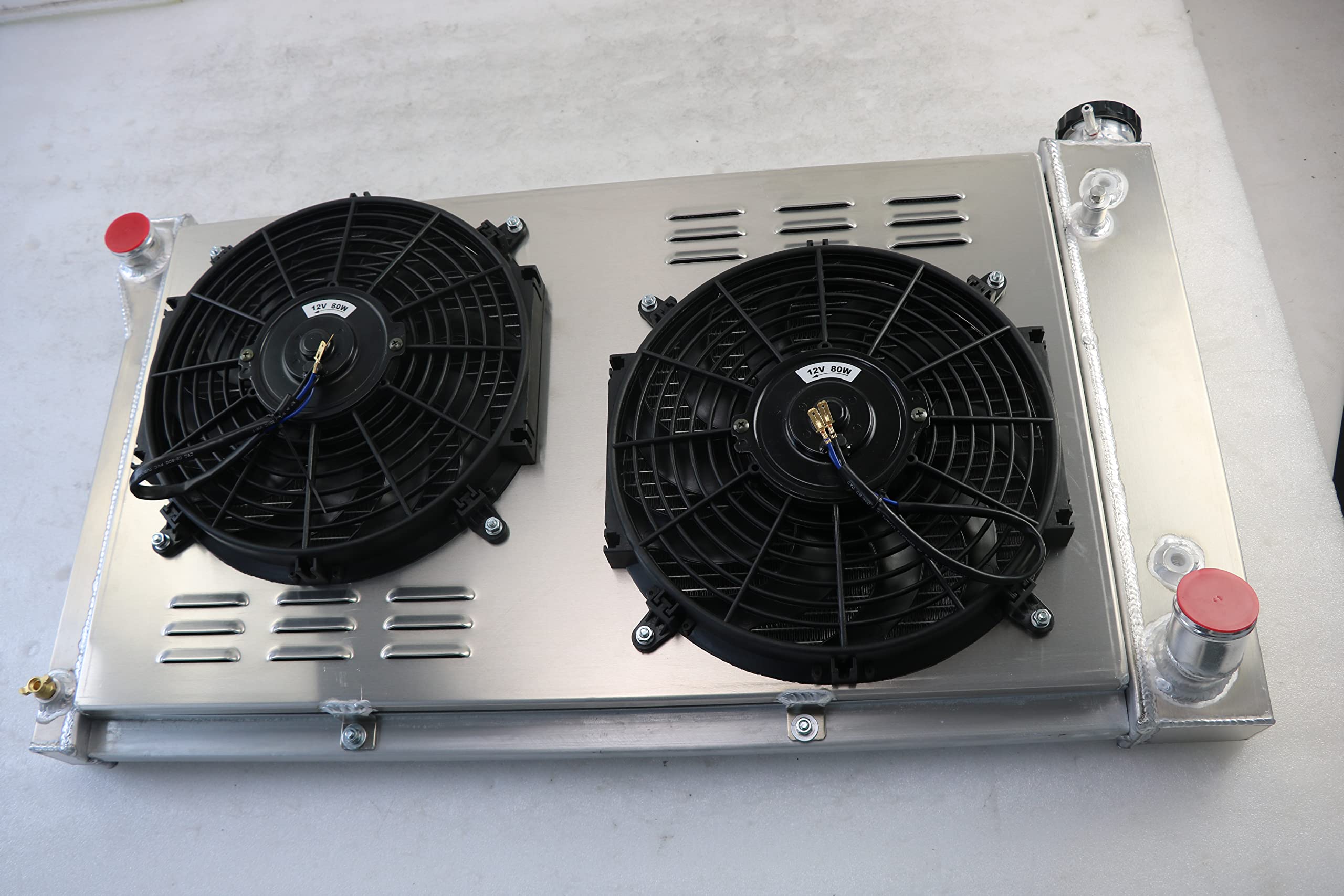 High-Performance Aluminum Radiator with Electric Fan Shroud & Thermostat Kit for Chevy C/K/G/P Series (1967-1972) - Compatible with C10, C20, C30, K10, K20, K30, Van, Blazer, Pickup, Suburban, GMC Jimmy - 3-Row Cooling Upgrade for Hot Weather & Heavy-Duty Towing