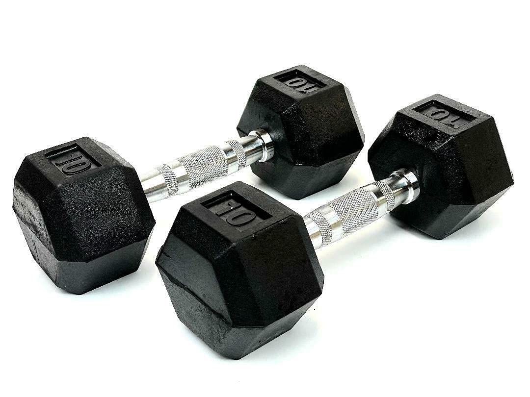 Premium Rubber Encased Hex Dumbbell Set - 5-50lbs Neoprene Coated Hand Weights for Home Gym, Strength Training & CrossFit Workouts - Anti-Roll Design with Textured Grip for Stability