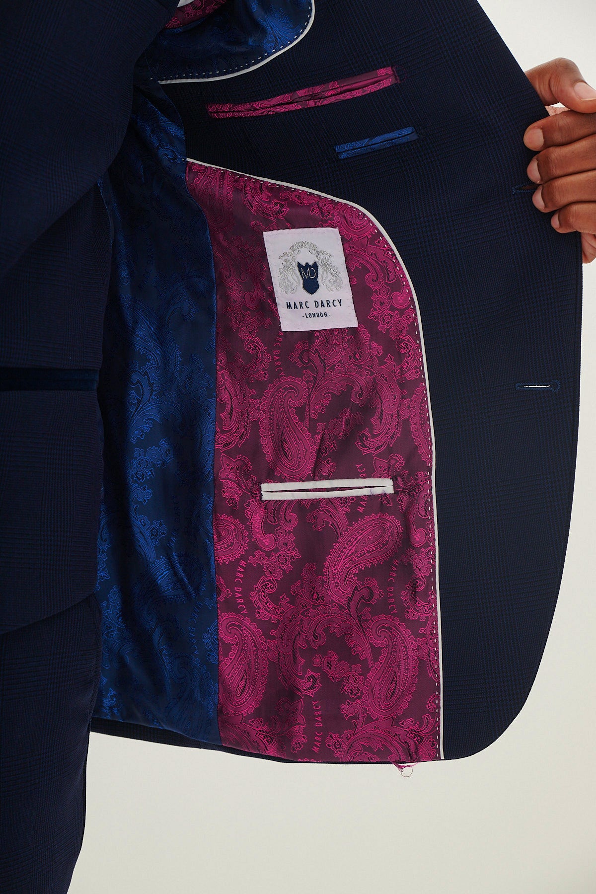 BROMLEY Navy Check Blazer for Men - Classic Slim Fit Wool Blend Sport Coat - Perfect for Business, Weddings & Formal Events