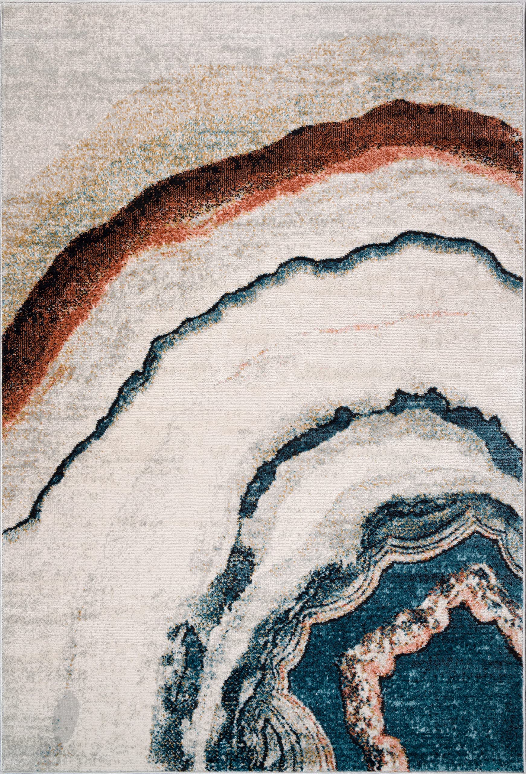 LaDole Rugs Modern Abstract Area Rug - Marble Lava Pattern in Turquoise Blue, Ivory & Red - 3x5 Feet (2'7