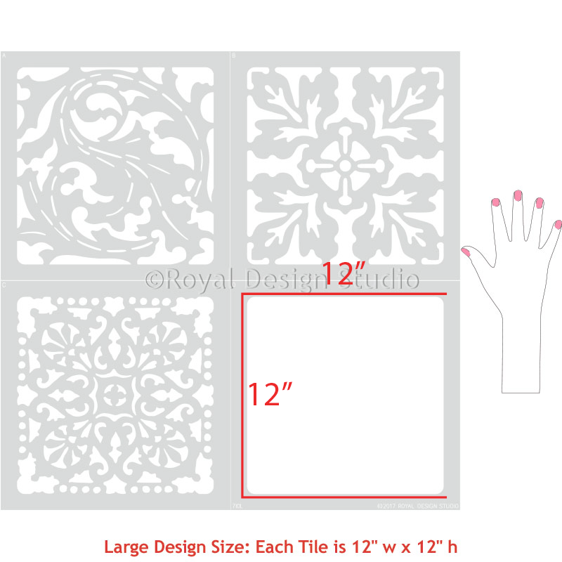 Renaissance Tile Stencils Set B - 12-Piece DIY Mosaic Painting Kit for Home Decor & Crafts | Perfect for Wall Art, Floor Designs, and Creative Projects