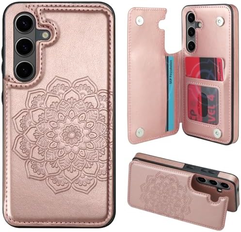 Samsung Galaxy S24 Ultra Case with Card Holder & Magnetic Flip Cover - Stylish Flower Design for Secure Protection & Convenience - Perfect for Daily Use, Travel, and Business Meetings