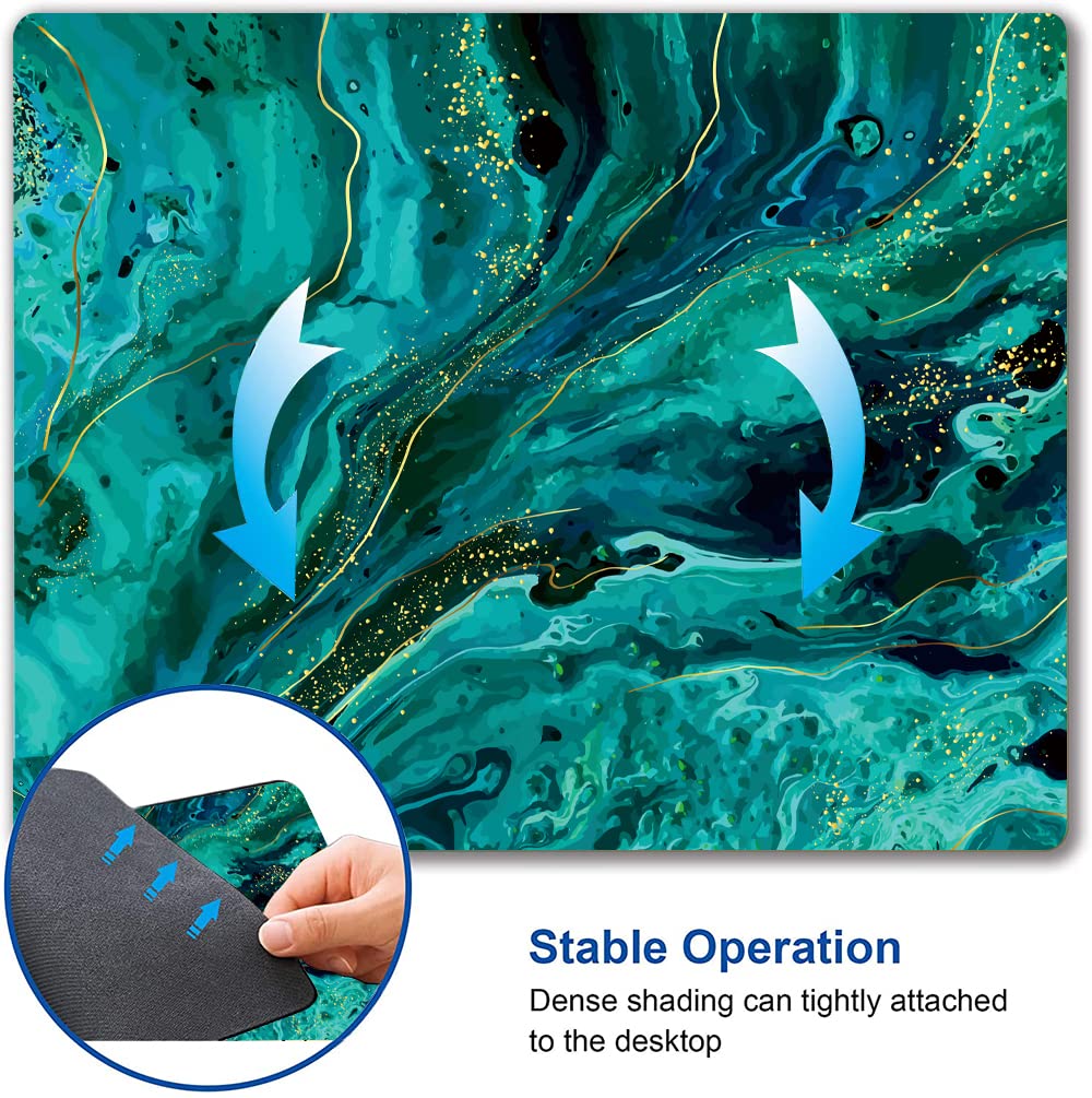 Premium Green Marble Mouse Pad - Non-Slip Rubber Base, Washable Cloth Square Mouse Mat for Gaming, Office & Home Use - Personalized Design Computer Accessory for Work Desks & Gaming Setups
