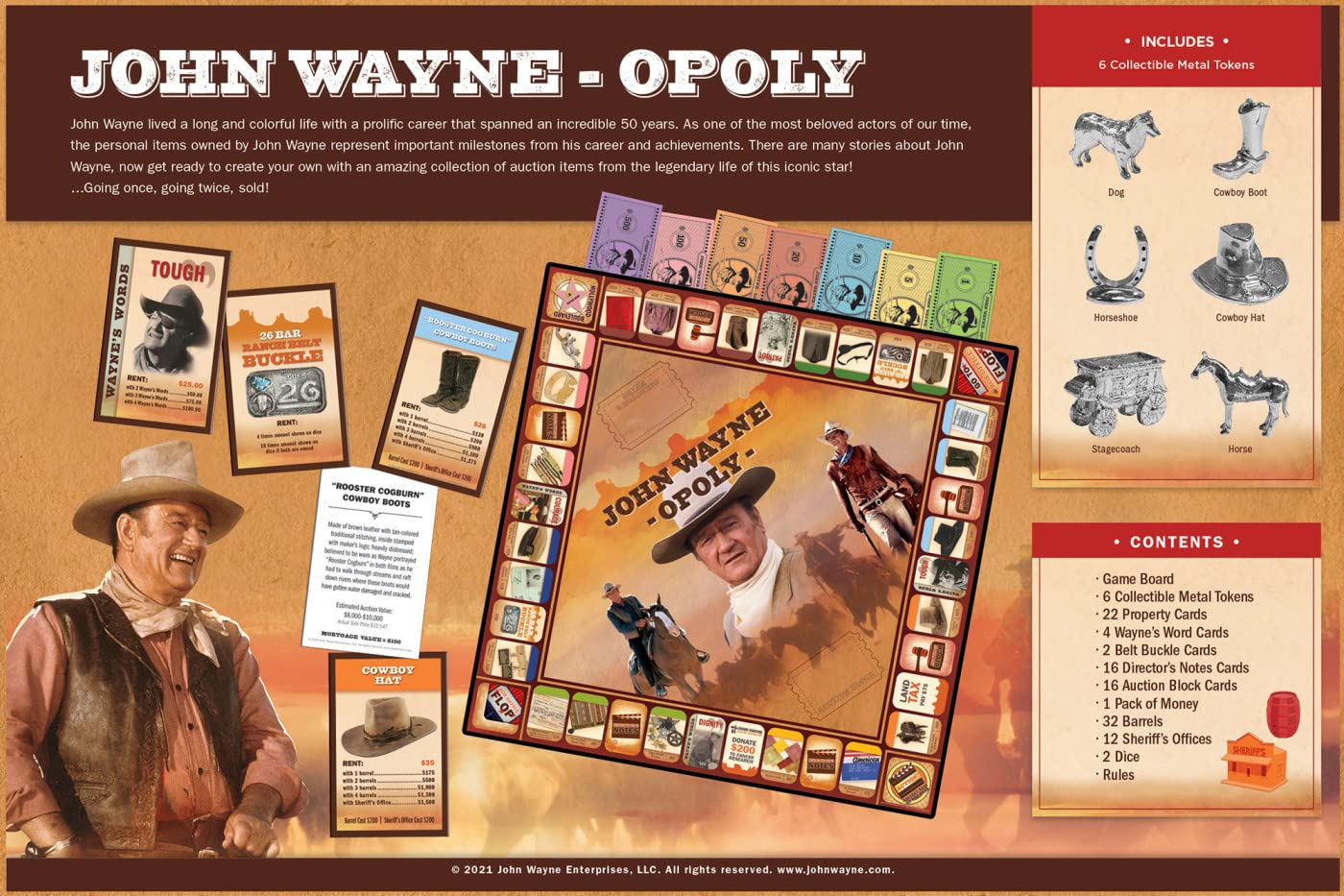 MasterPieces John Wayne Opoly Board Game - Officially Licensed Western Theme Strategy Game for Adults, Kids & Family - Perfect for Game Nights, Western Parties & Cowboy Themed Gatherings