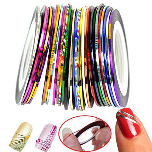 30 Colors Multicolor Nail Art Striping Tape - DIY Nail Decoration Stickers for French Tips & Designs | Perfect for Salon, Home Manicures & Nail Art Enthusiasts