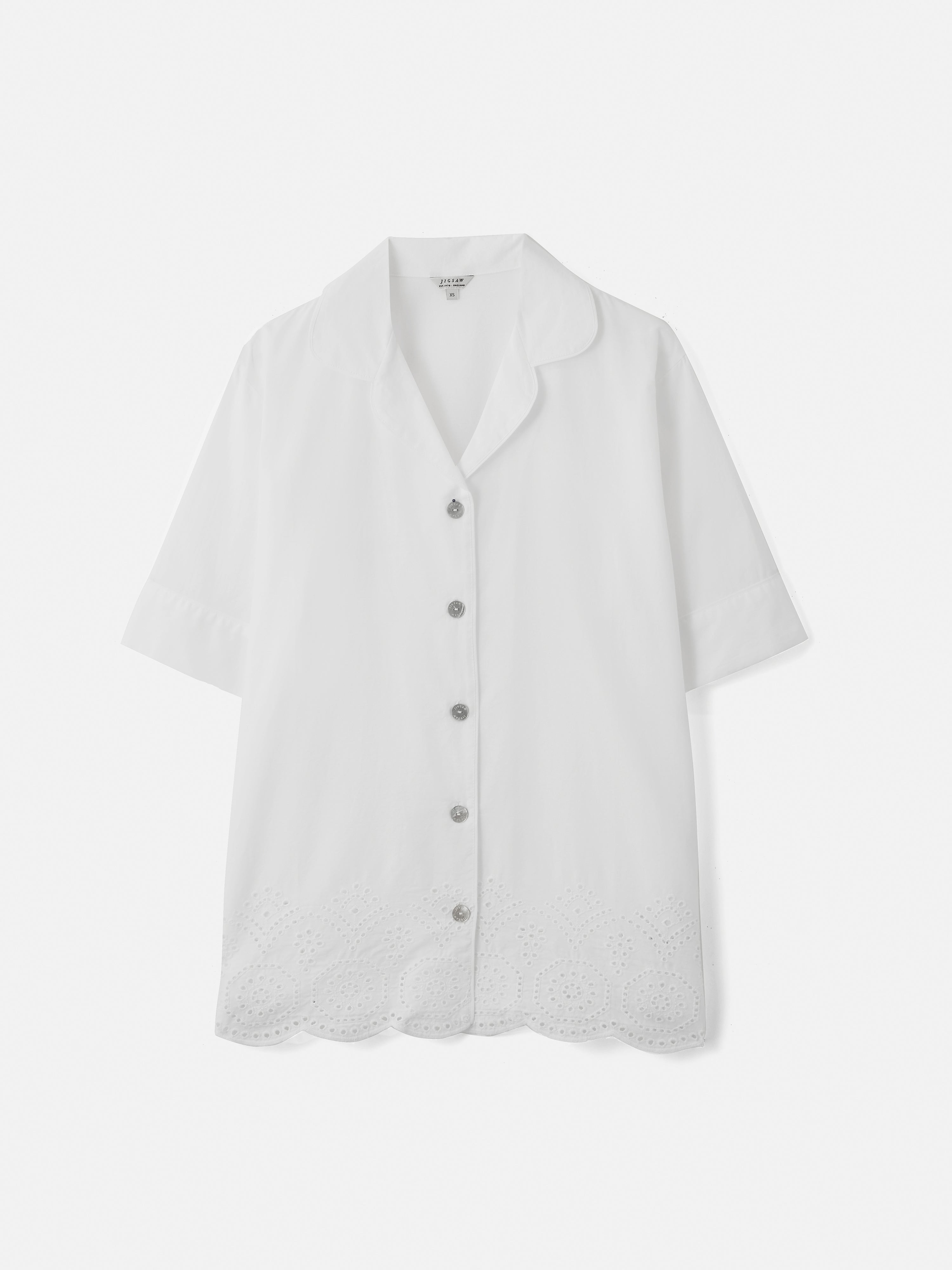 Broderie Anglaise Short Sleeve Cotton Pajama Top for Women - Breathable White Sleepwear for Summer Nights & Relaxing at Home