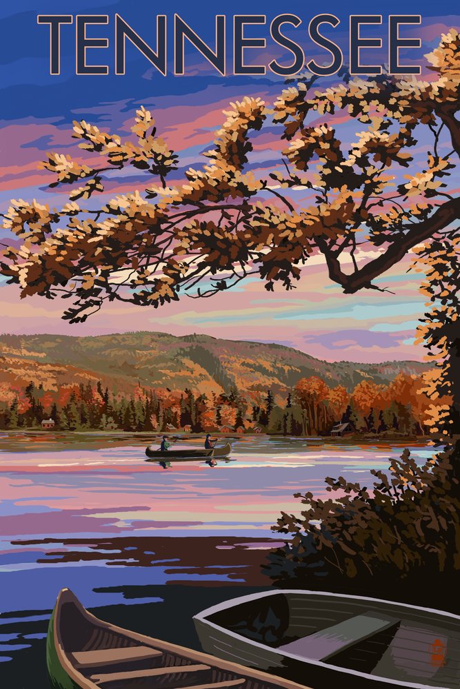 Lantern Press 16x24 Inch Giclee Print - Tennessee Lake at Dusk Wall Art | Premium Canvas Landscape Painting for Home & Office Decor | Perfect for Living Room, Bedroom or Office Wall Decor