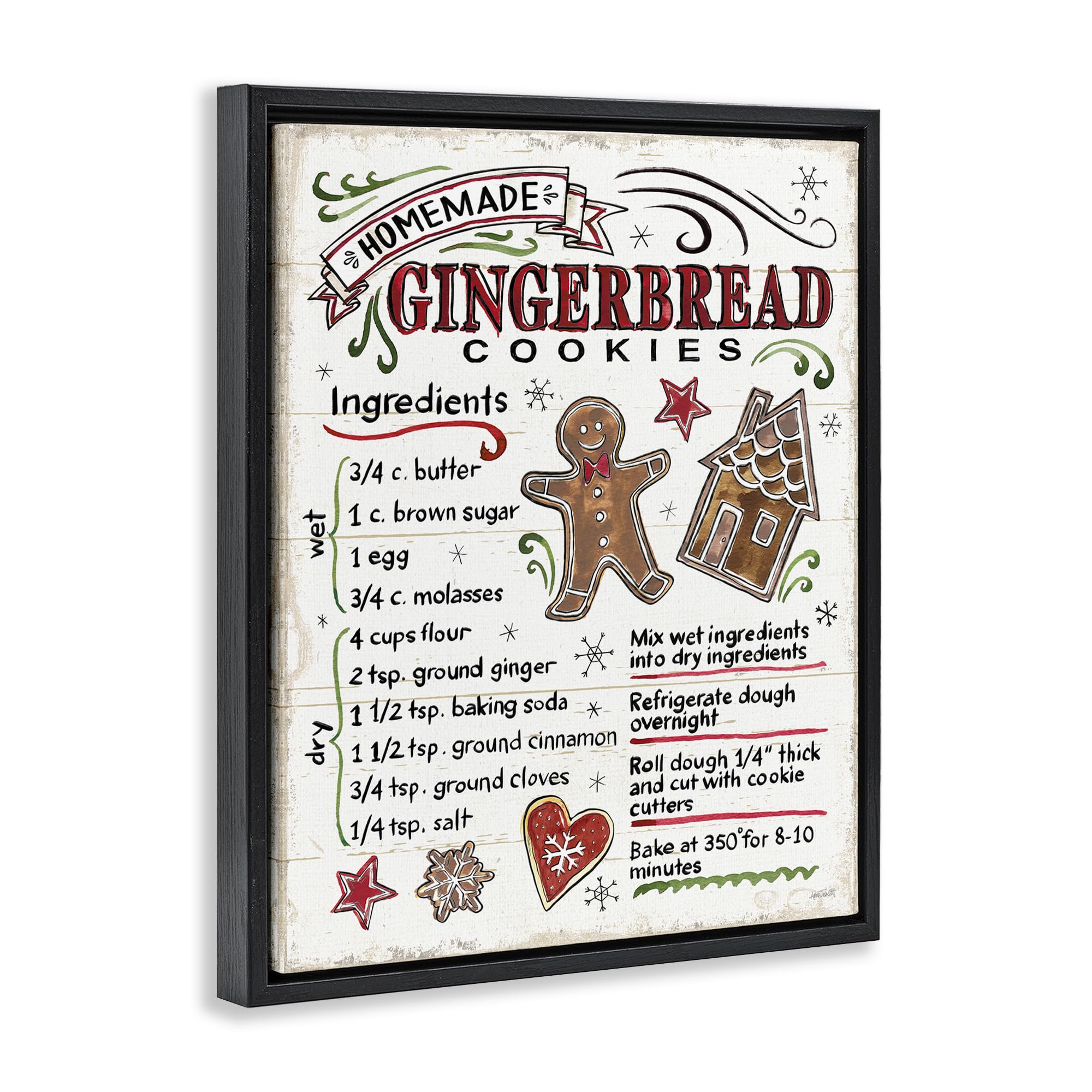Stupell Industries Homemade Gingerbread Cookies Holiday Recipe Guide - Anne Tavoletti Design | Perfect for Christmas Baking & Kitchen Decor