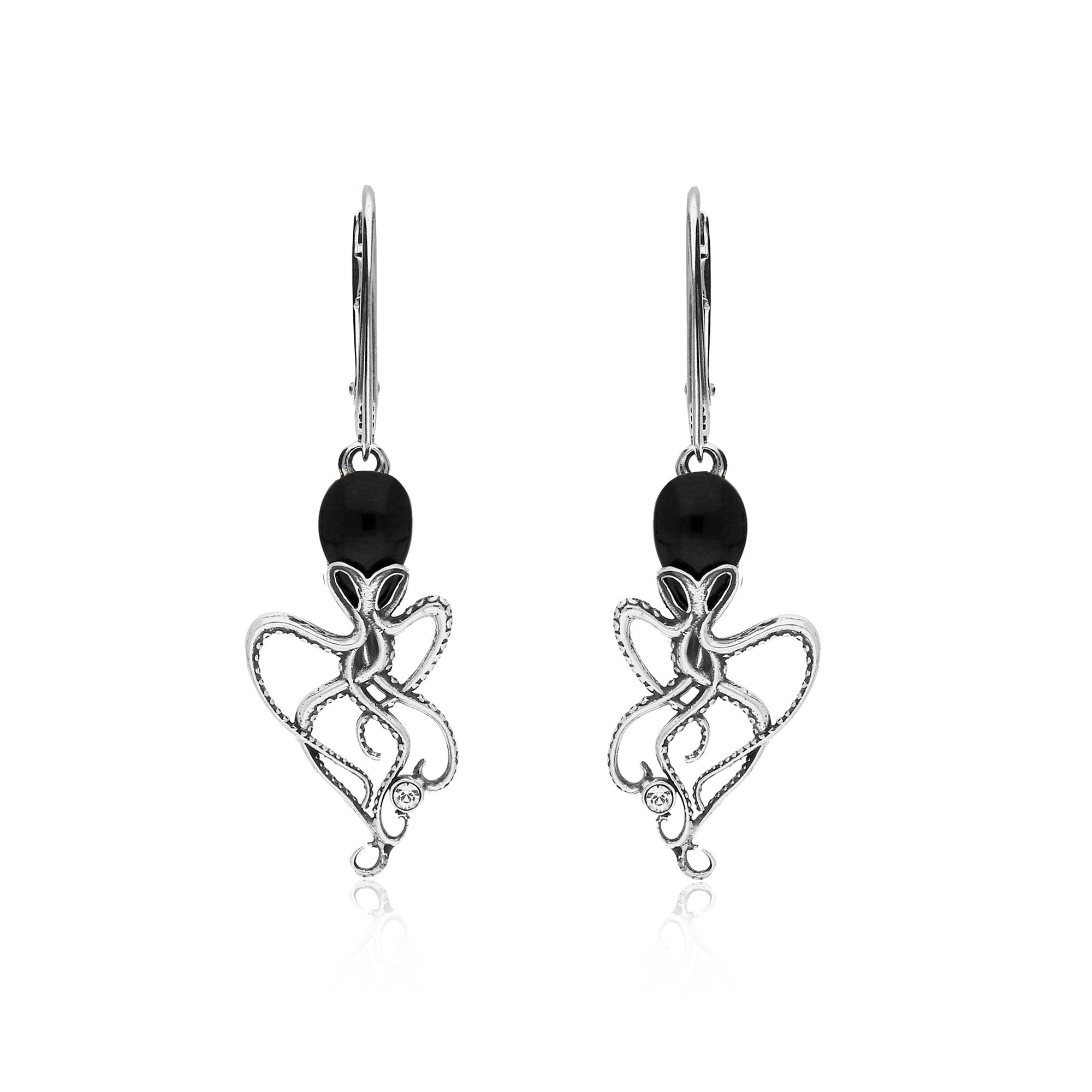 Sterling Silver Whitby Jet Octopus Drop Earrings for Women - Handmade Gothic Jewelry - Perfect for Halloween, Cosplay & Boho Fashion