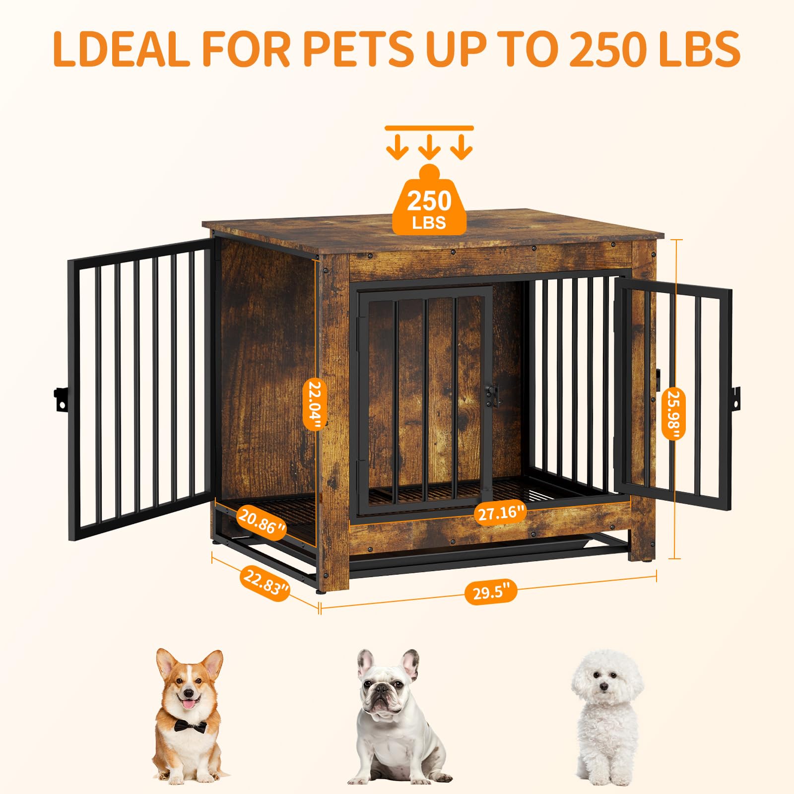 Modern Wooden Dog Crate Furniture - Rustic Brown End Table Kennel for Small & Medium Dogs | Indoor Pet Cage with Removable Tray & Double Doors | Perfect for Living Room, Bedroom, or Home Office Decor